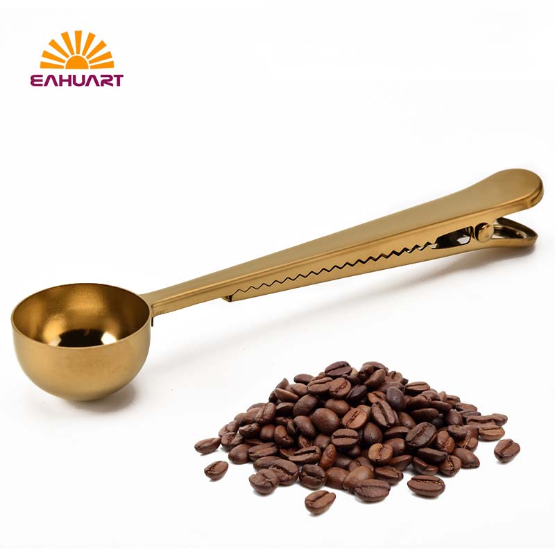 Manufacturer Luxury 2-in-1 Gold Coffee Scoop with Clip