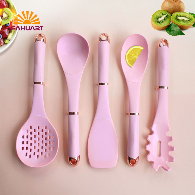 Pink Silicone Kitchen Utensil Set with Holder –Cooking Tools