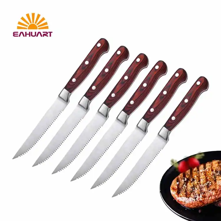 Ergonomic Natural Wood Handle Steak Knives for Easy Slicing